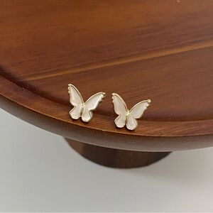 4/$15 White Beige Enamel Gold Butterfly Earrings